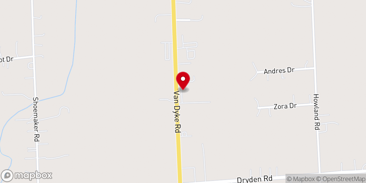 Map showing location of Almont Vineyard Church