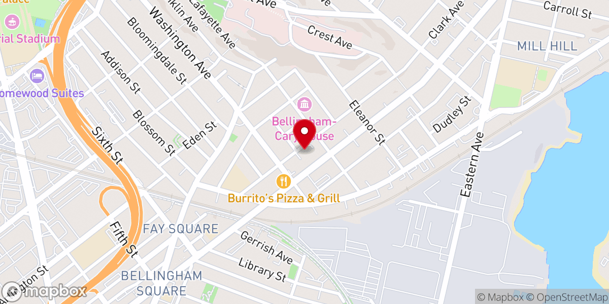 Map showing location of Iglesia pan de vida para las naciones Boston