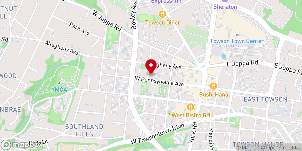 Map showing location of Assistance Center of Towson Churches - Food Distribution Center