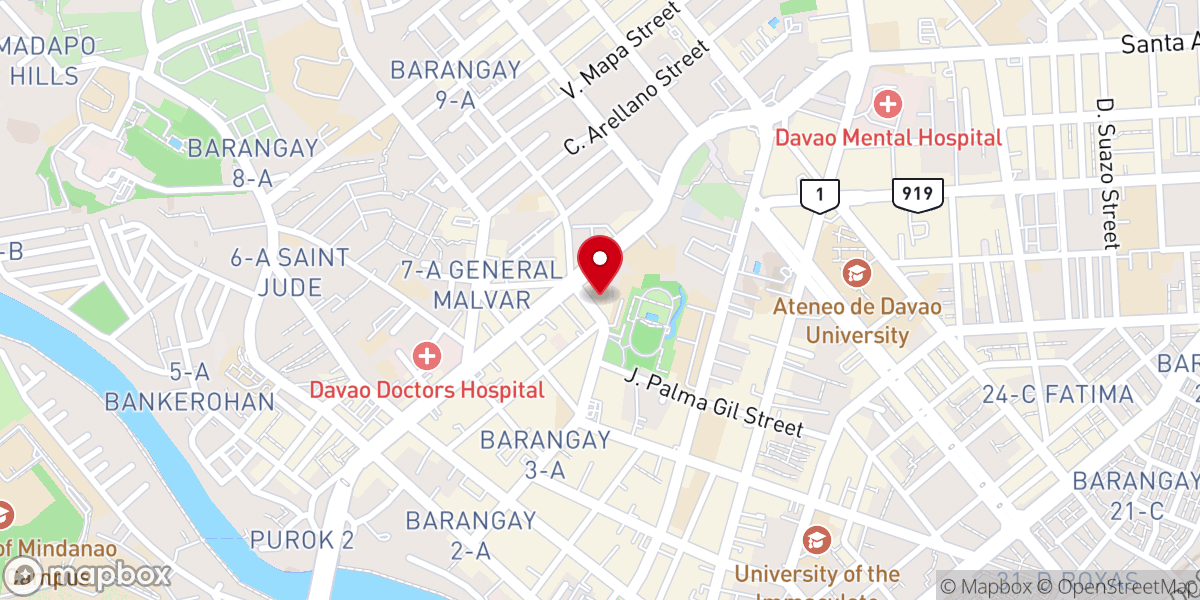 Map showing location of Davao Central Seventh-day Adventist Church of Davao Mission