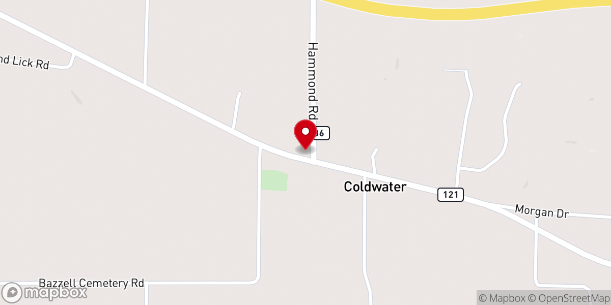 Map showing location of Coldwater Baptist Church