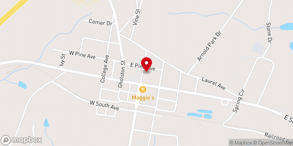 Map showing location of Comer Baptist Church
