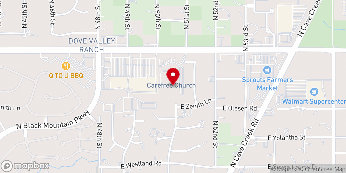 Map showing location of Carefree Church