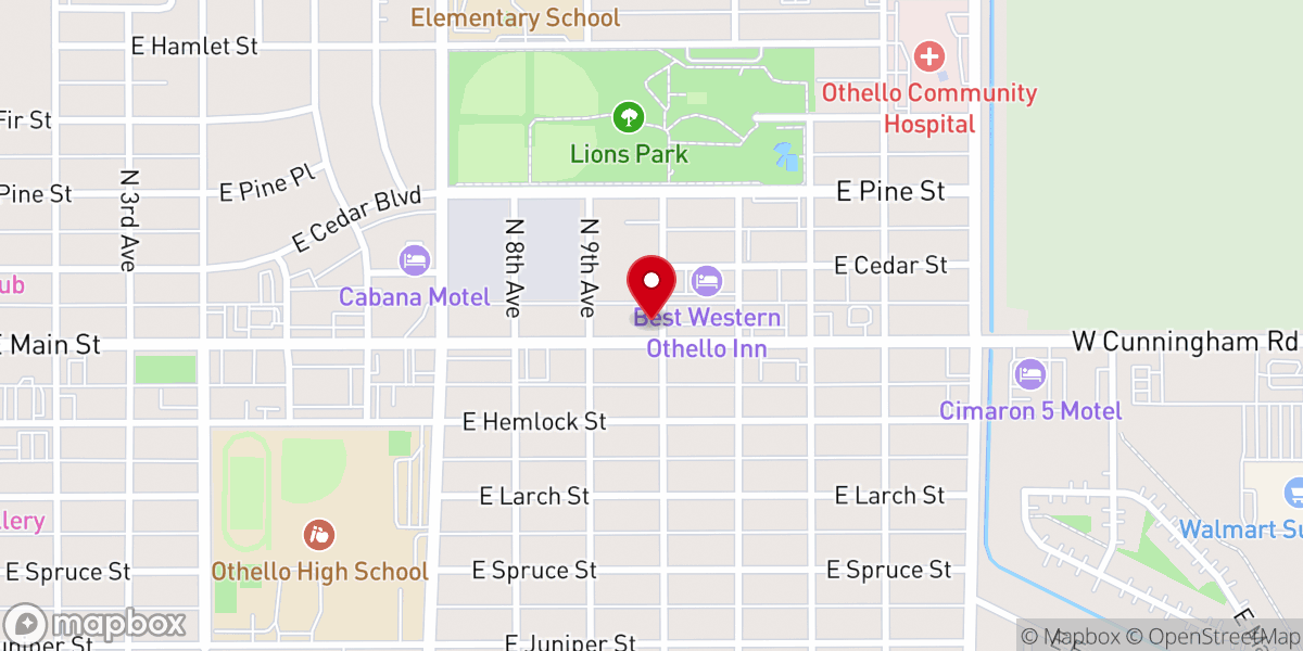 Map showing location of Othello Food Bank