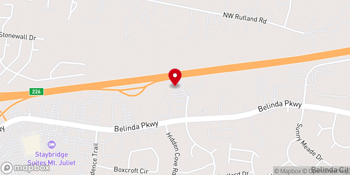 Map showing location of Cross Point Church Mt. Juliet