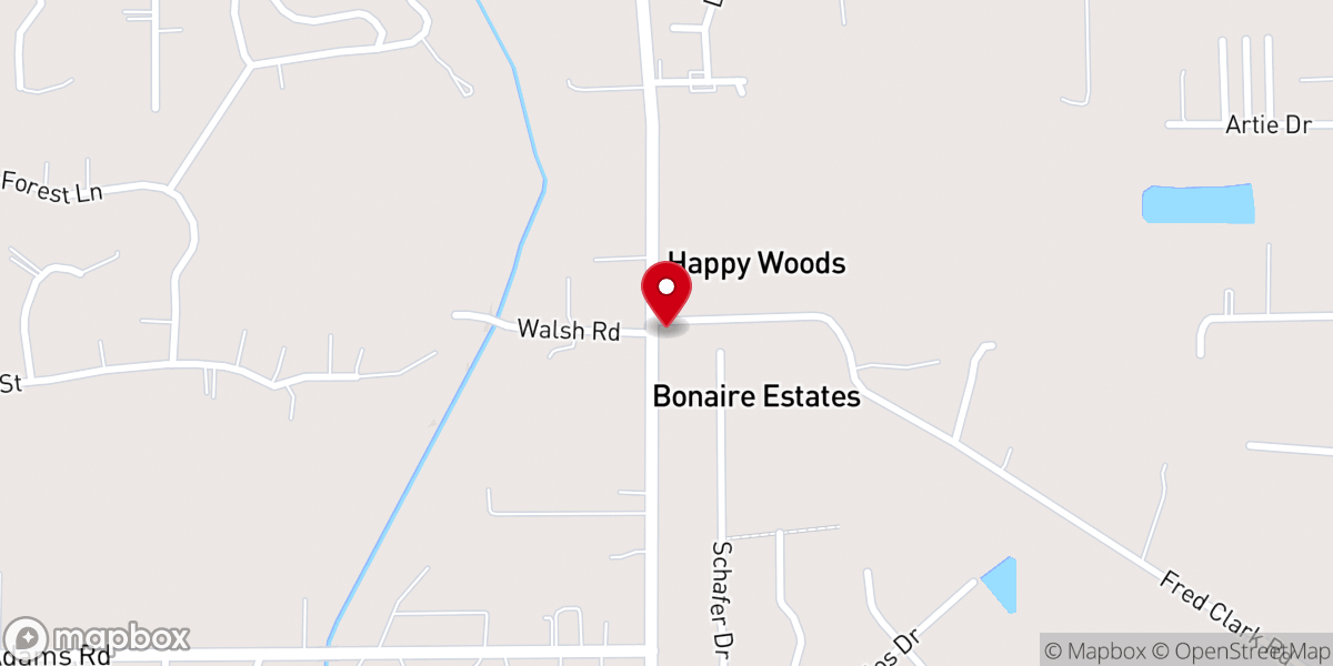 Map showing location of Yellowwater Baptist Church