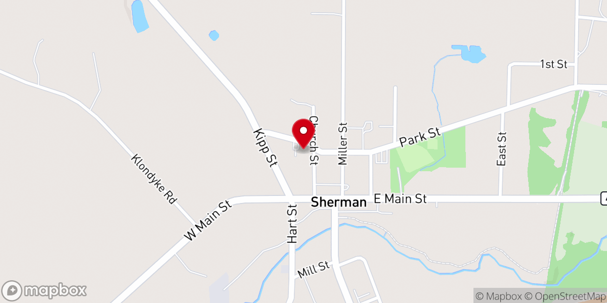 Map showing location of Sherman First Baptist Church