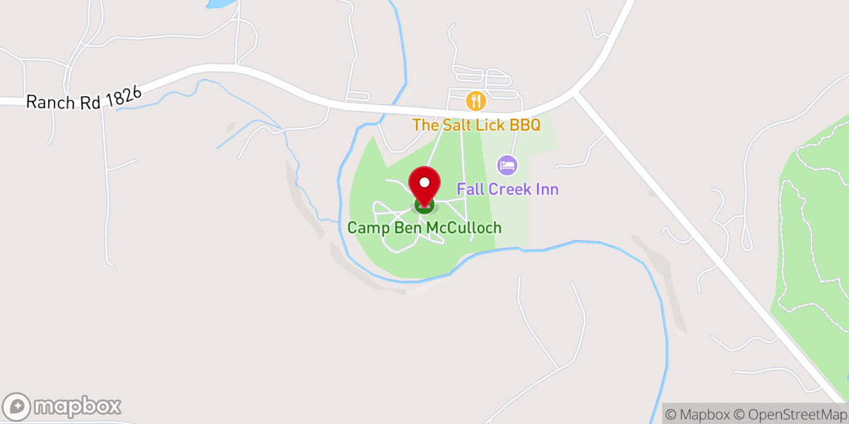 Map showing location of Camp Ben Mc Culloch