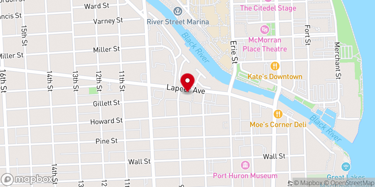 Map showing location of Port Huron First United Methodist Church