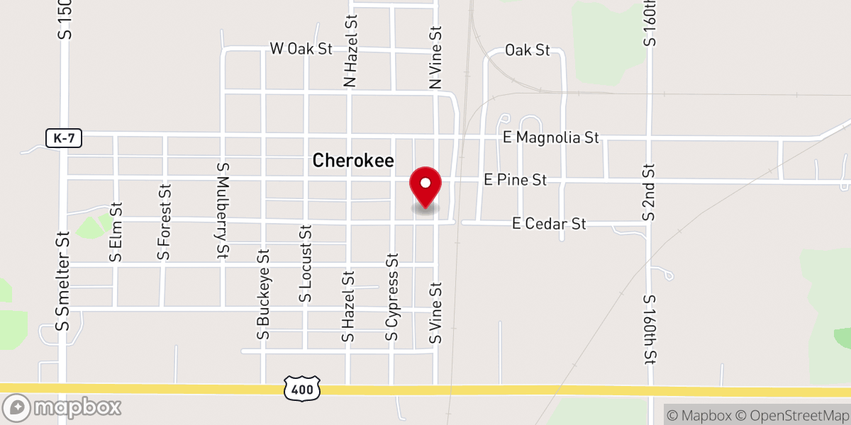 Map showing location of Cherokee City Hall