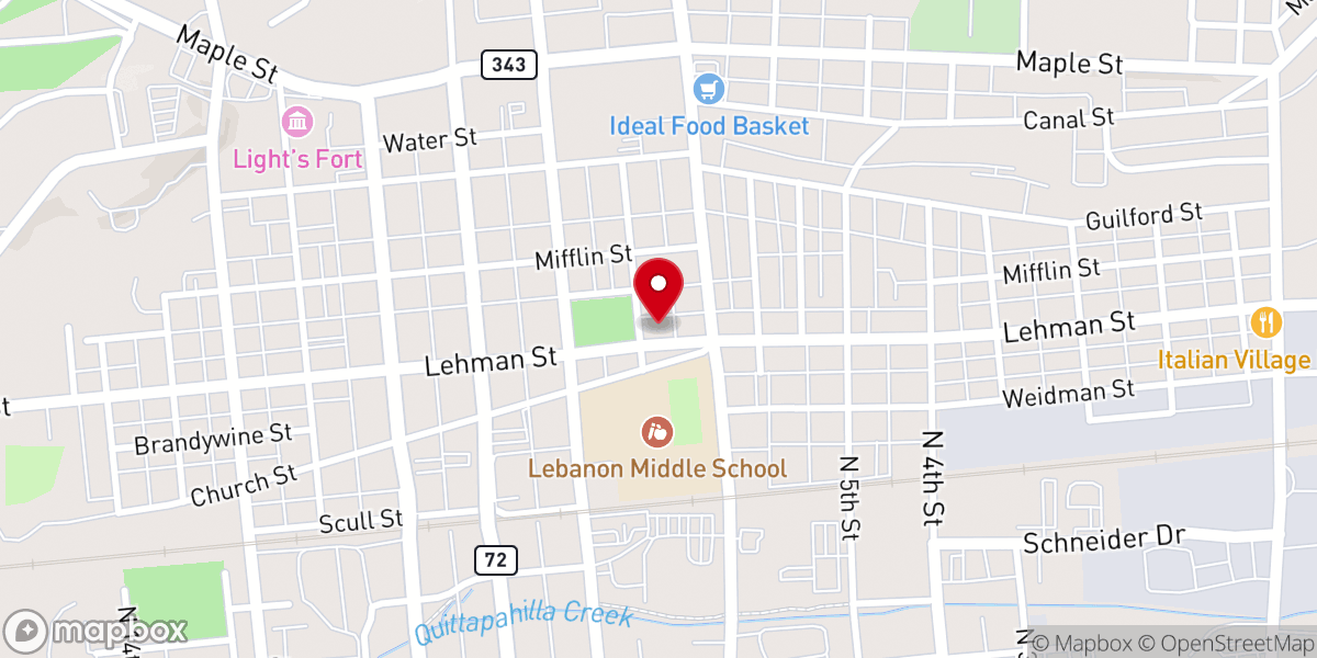 Map showing location of Holy Trinity Lutheran Church