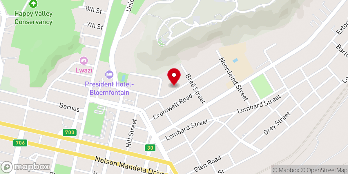 Map showing location of Winners Chapel Internation Bloemfontein