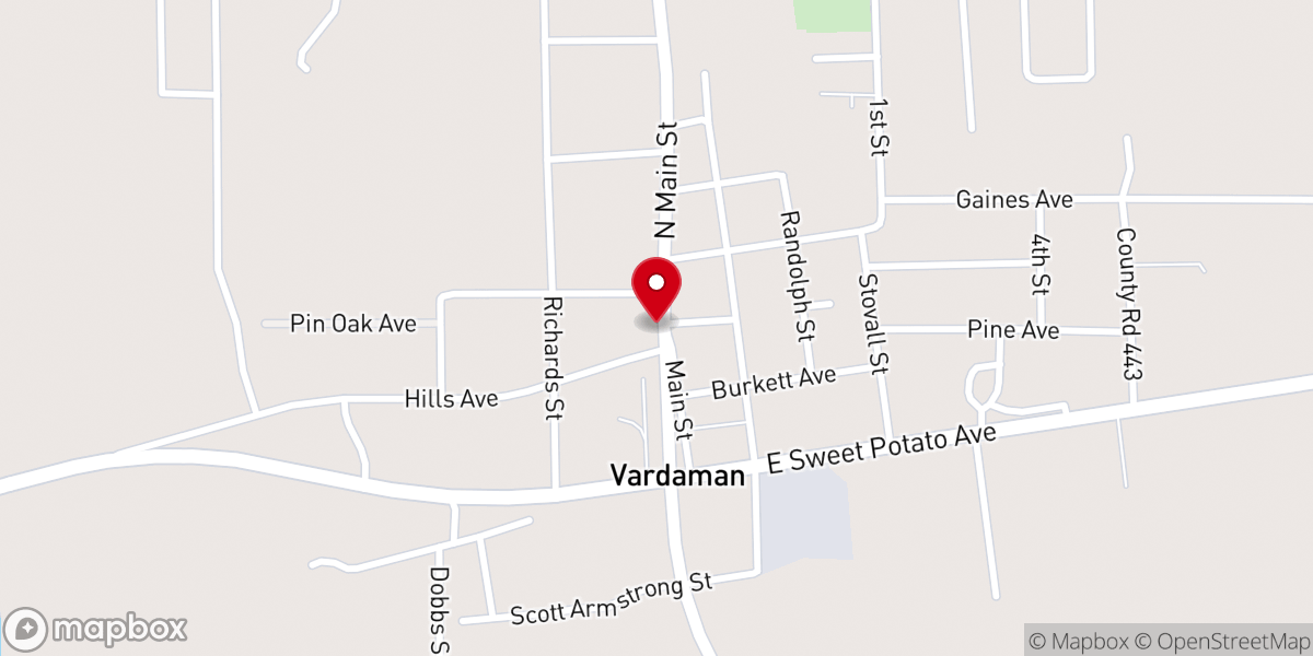 Map showing location of First Baptist Church, Vardaman
