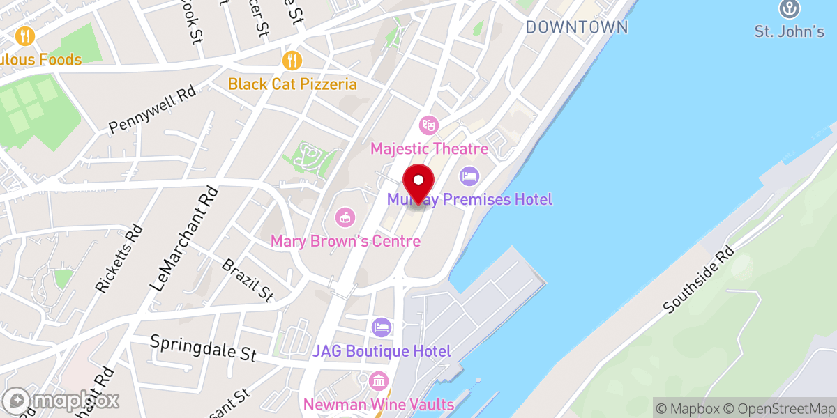 Map showing location of City of St. John's Visitor Information Centre