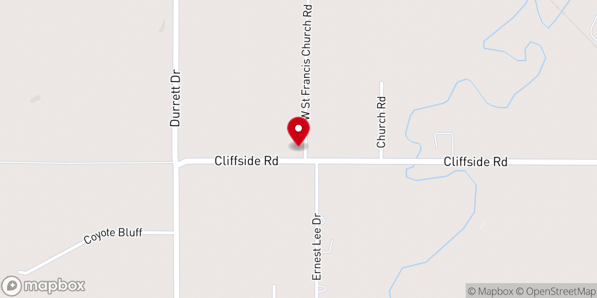 Map showing location of Cliffside Baptist Church