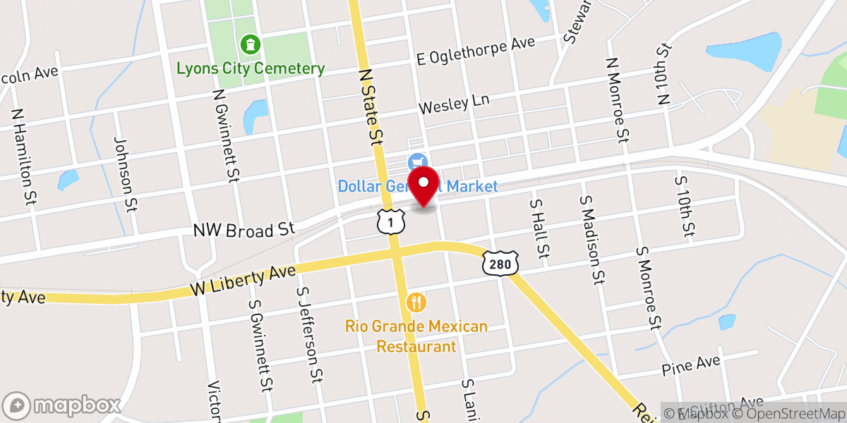 Map showing location of Mosaic Church Lyons, GA