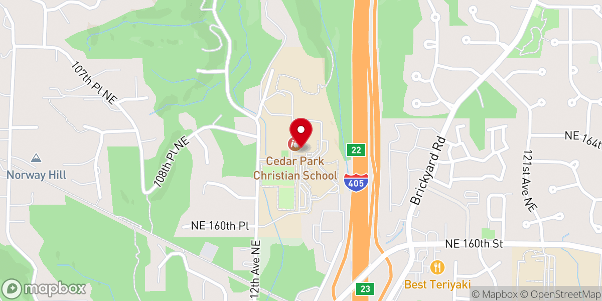 Map showing location of Cedar Park Church