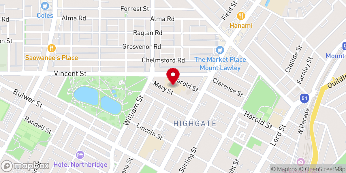 Map showing location of Perth Catholic Mission