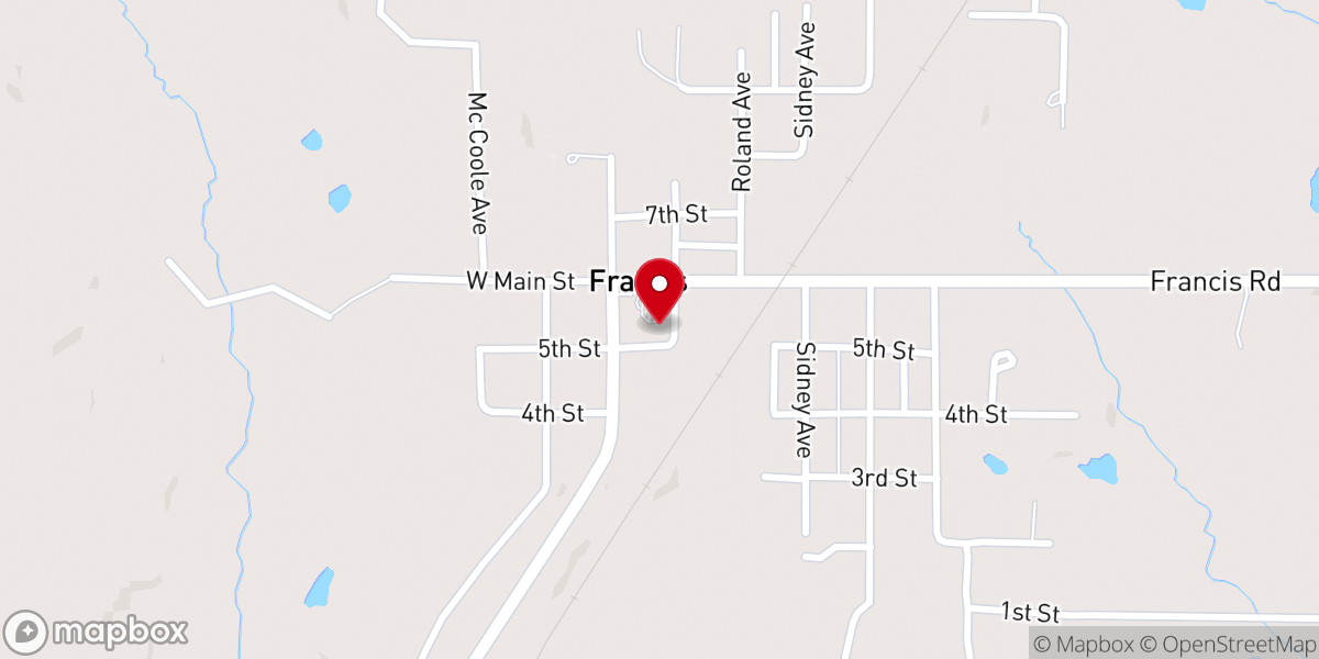 Map showing location of Francis Fire Department