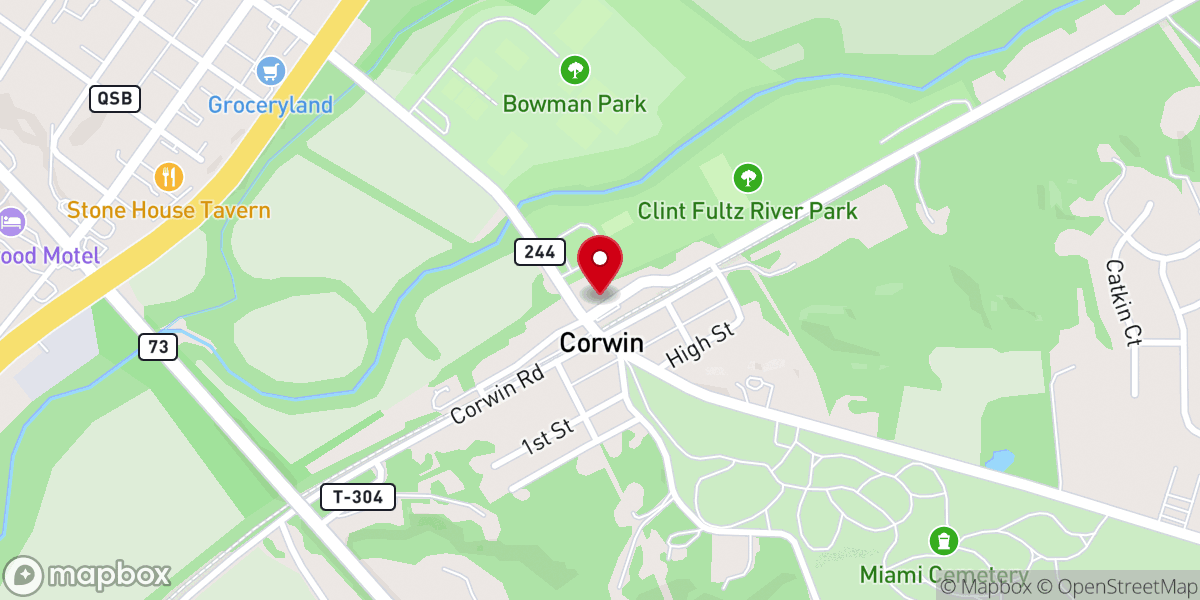 Map showing location of Corwin Pentecostal Church