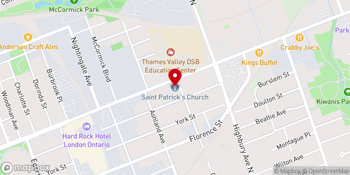 Map showing location of St. Patrick's Catholic Church