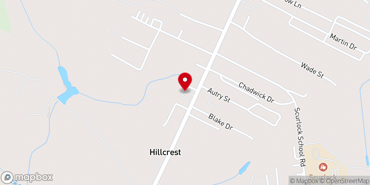 Map showing location of Hillcrest Baptist Church