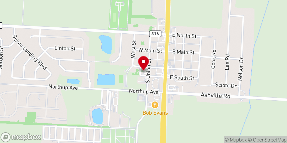 Map showing location of South Bloomfield United Methodist Church