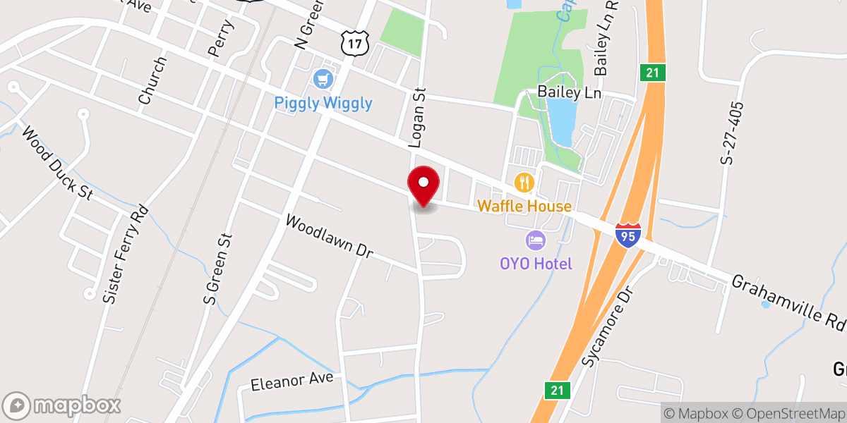 Map showing location of Lovely Hill Baptist Church