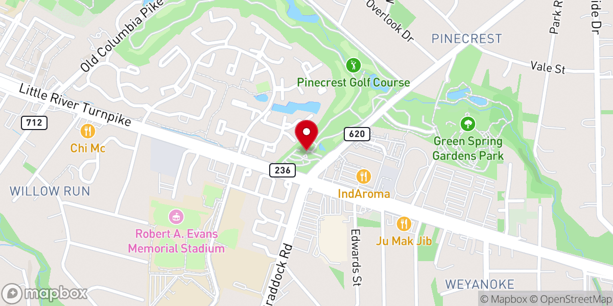 Map showing location of Pinecrest Golf Course