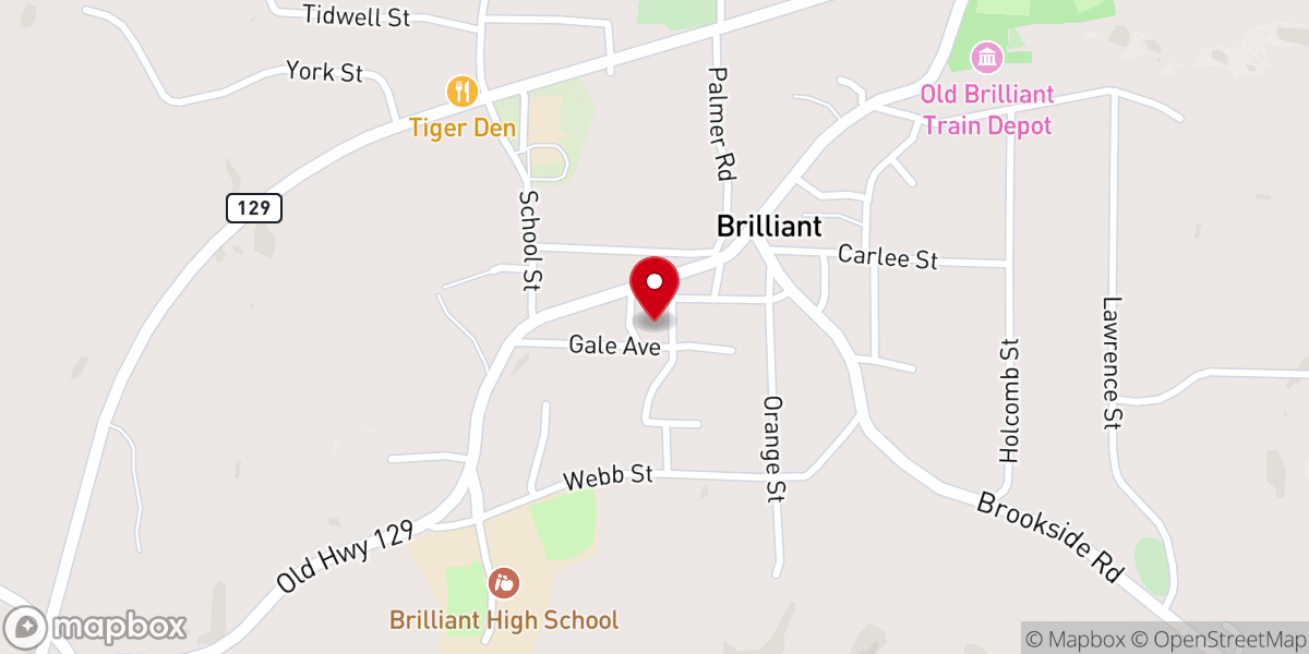 Map showing location of Brilliant Freewill Baptist Church