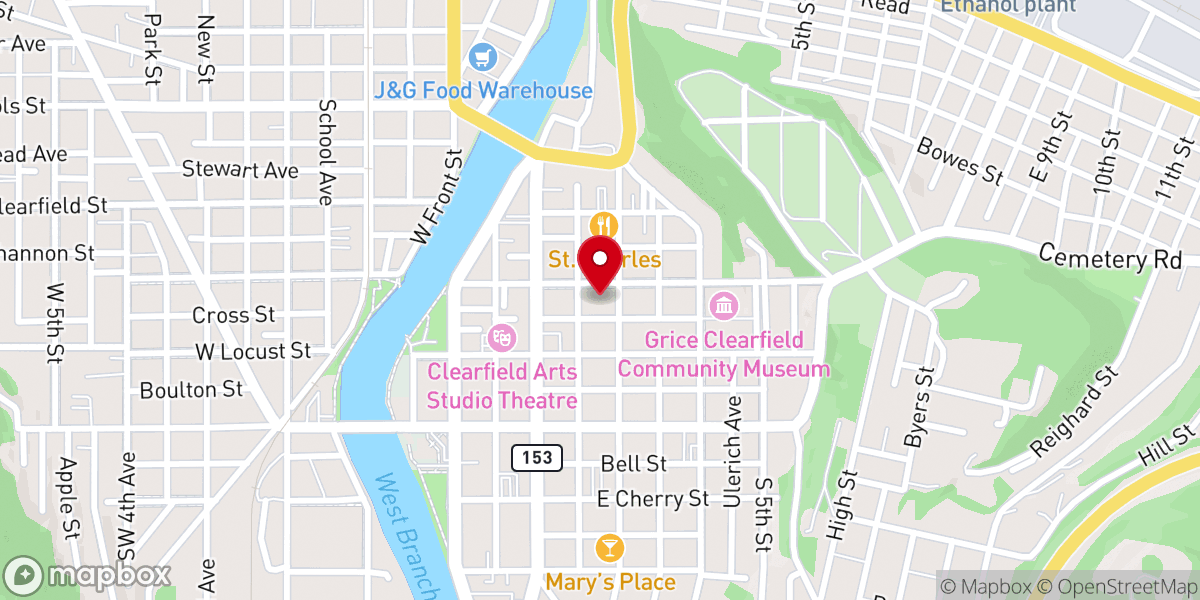 Map showing location of St. John Lutheran Church