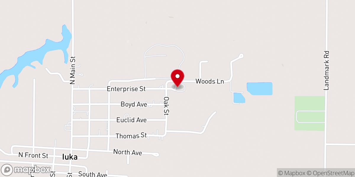 Map showing location of Iuka General Baptist Church