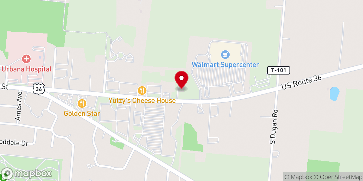 Map showing location of Urbana Free Will Baptist Church
