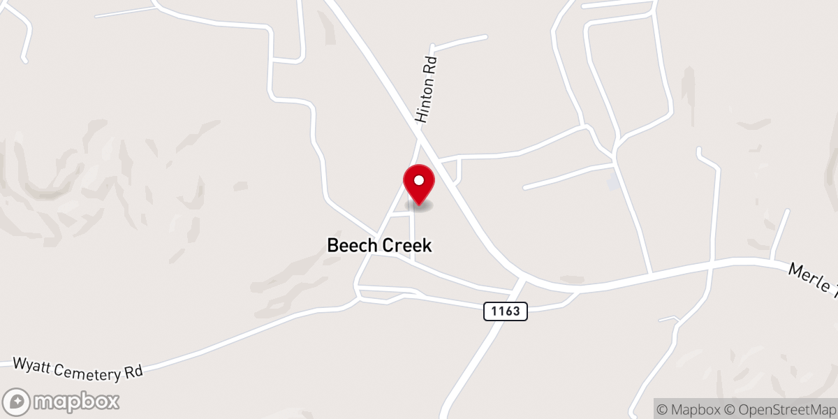 Map showing location of Beech Creek Baptist Church