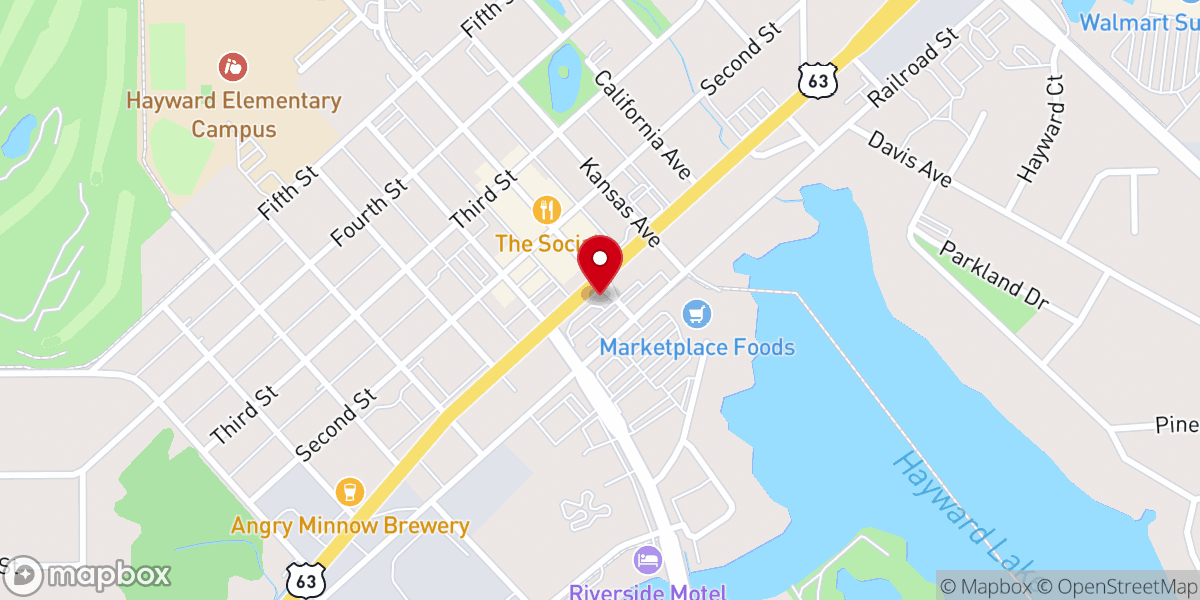 Map showing location of Hayward Area Chamber of Commerce