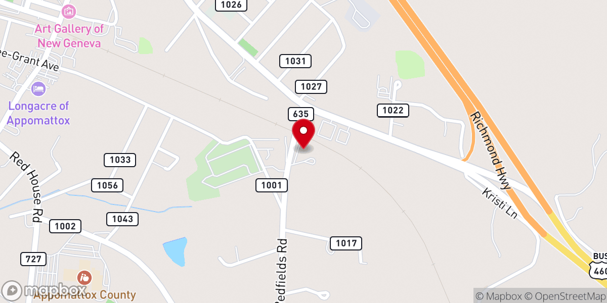 Map showing location of Appomattox Christian Academy