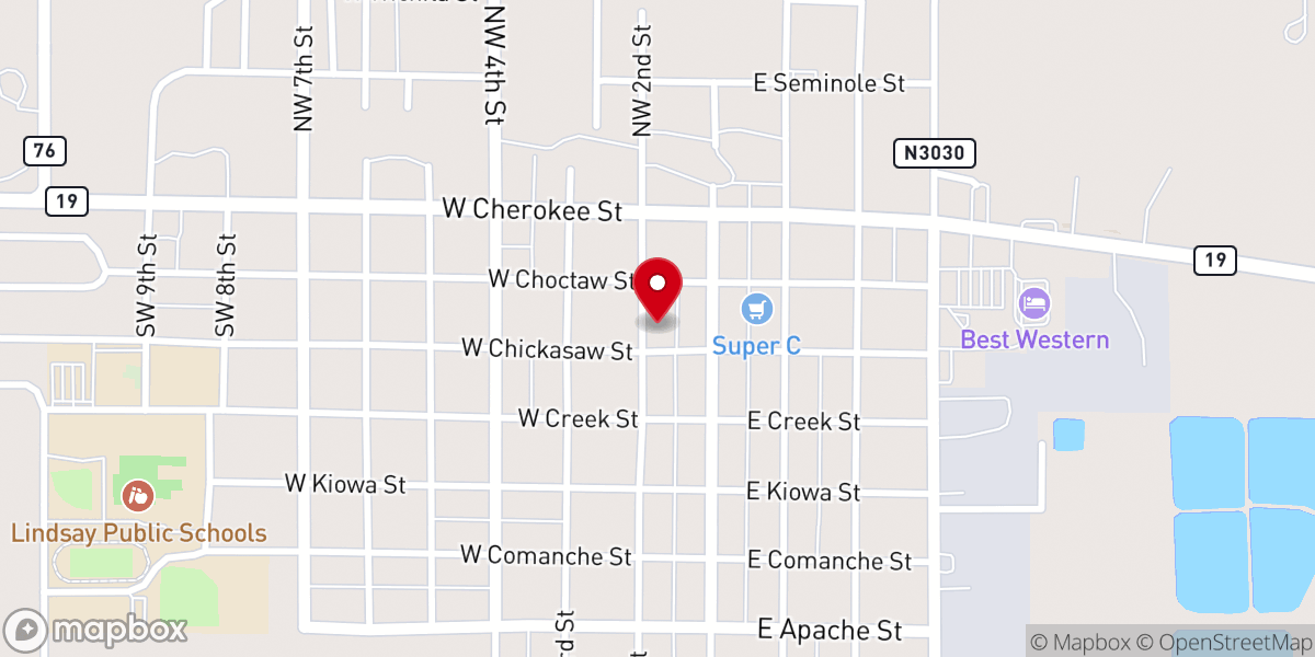 Map showing location of Lindsay United Methodist Church