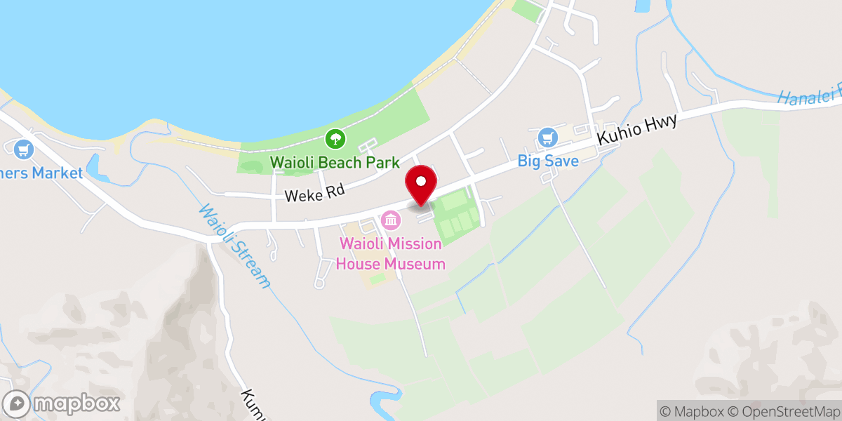 Map showing location of Waioli Huiia Church