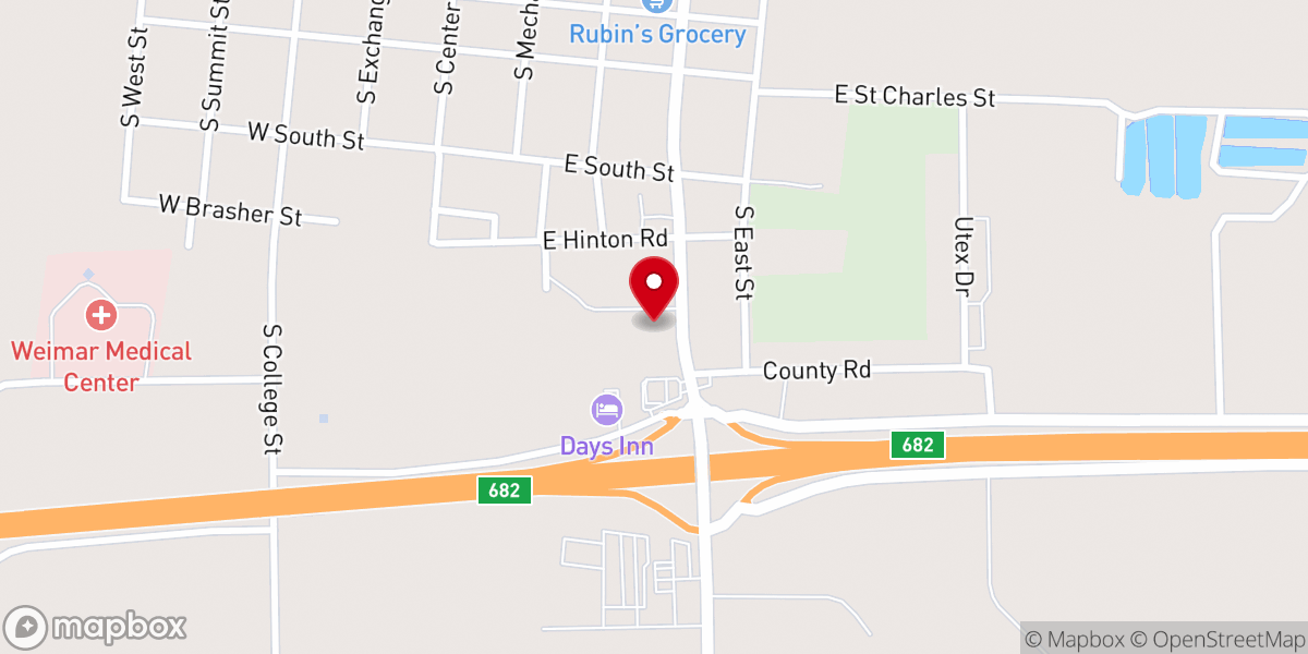 Map showing location of Calvary Baptist Church, Weimar, TEXAS