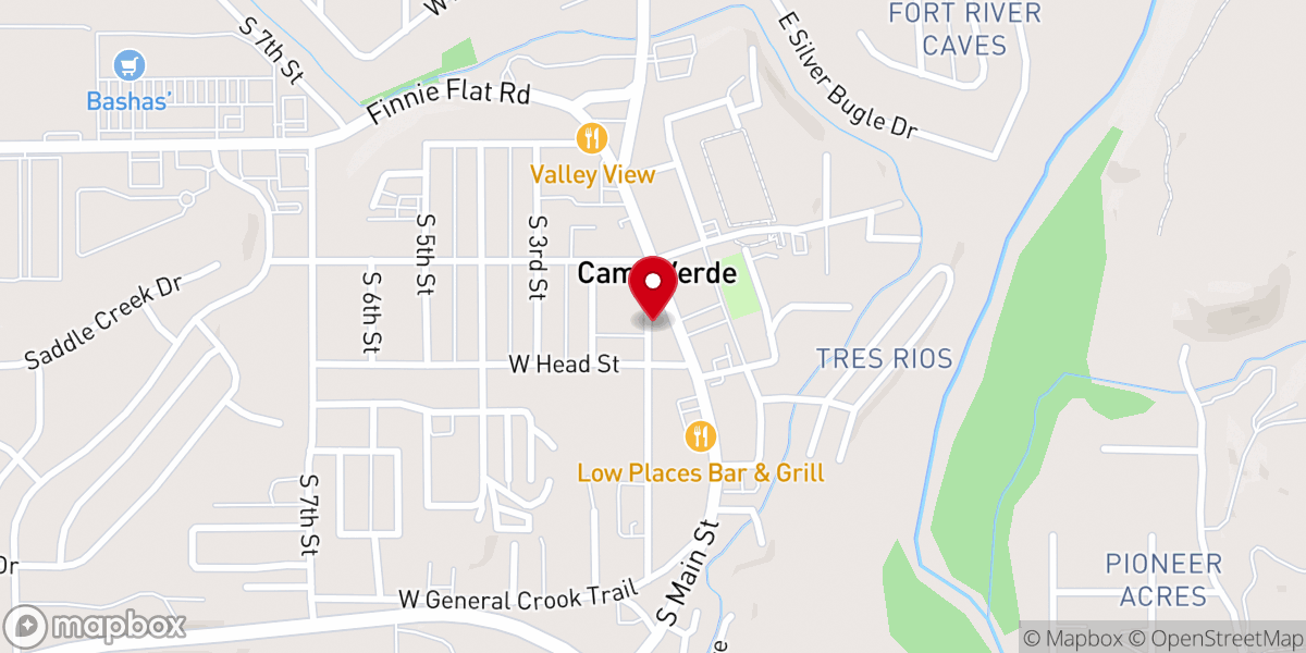 Map showing location of Camp Verde Community Church