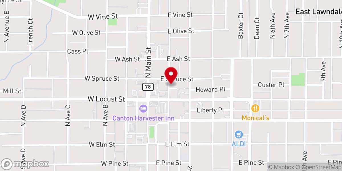 Map showing location of Canton church of Christ