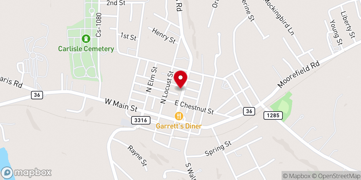 Map showing location of Carlisle Presbyterian Church