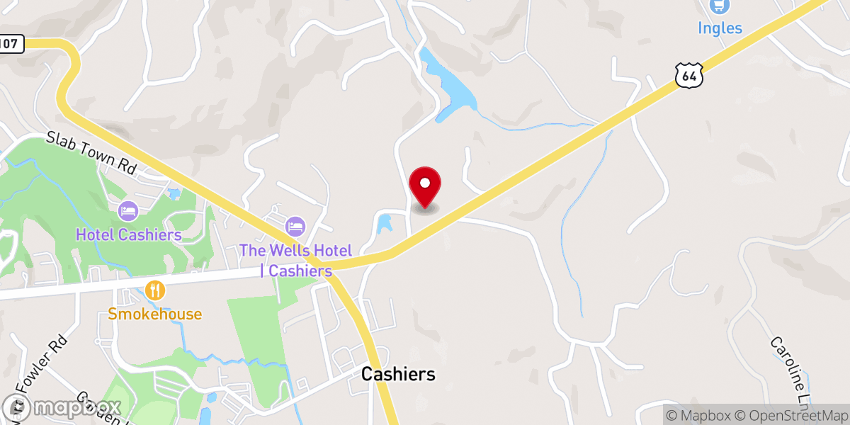 Map showing location of Cashiers Baptist Church