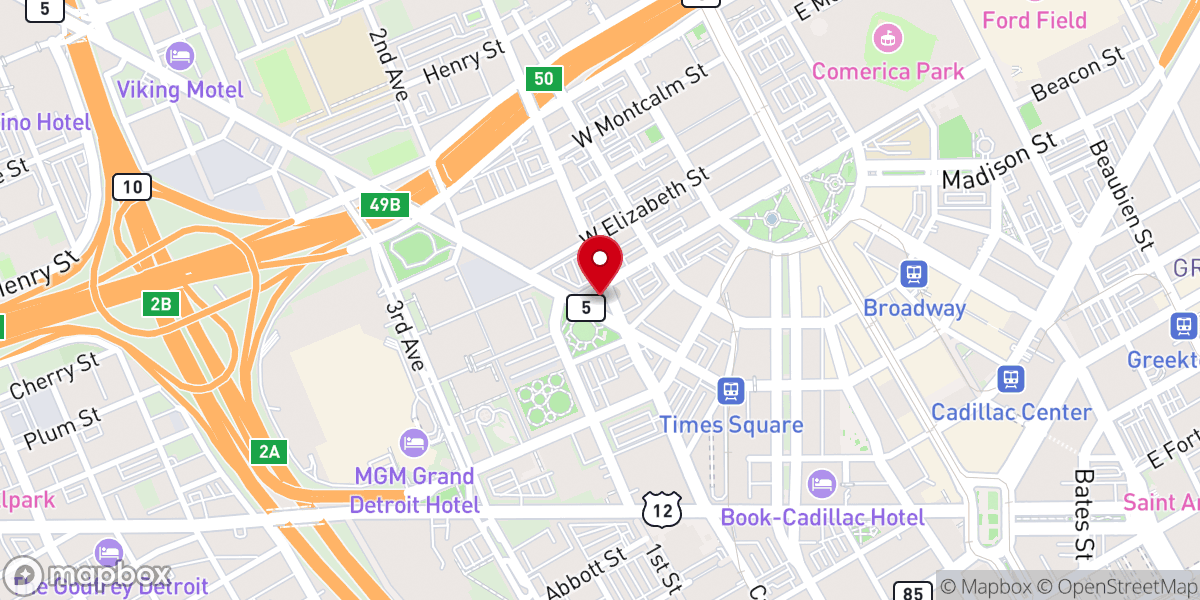 Map showing location of Castle Hall Detroit