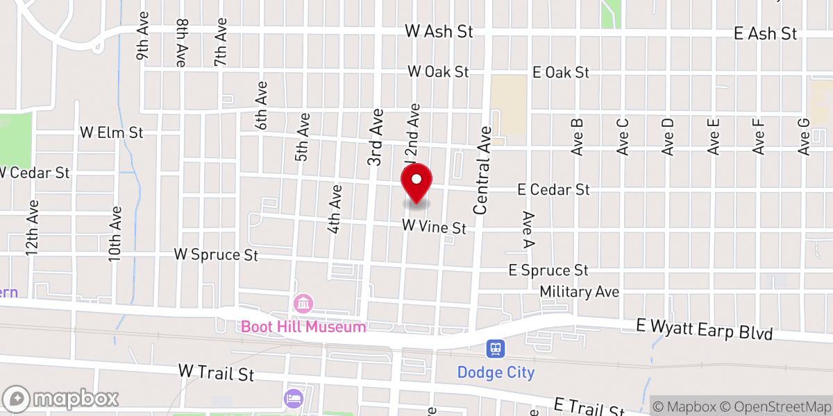 Map showing location of Catholic Charities of Southwest Kansas, Dodge City