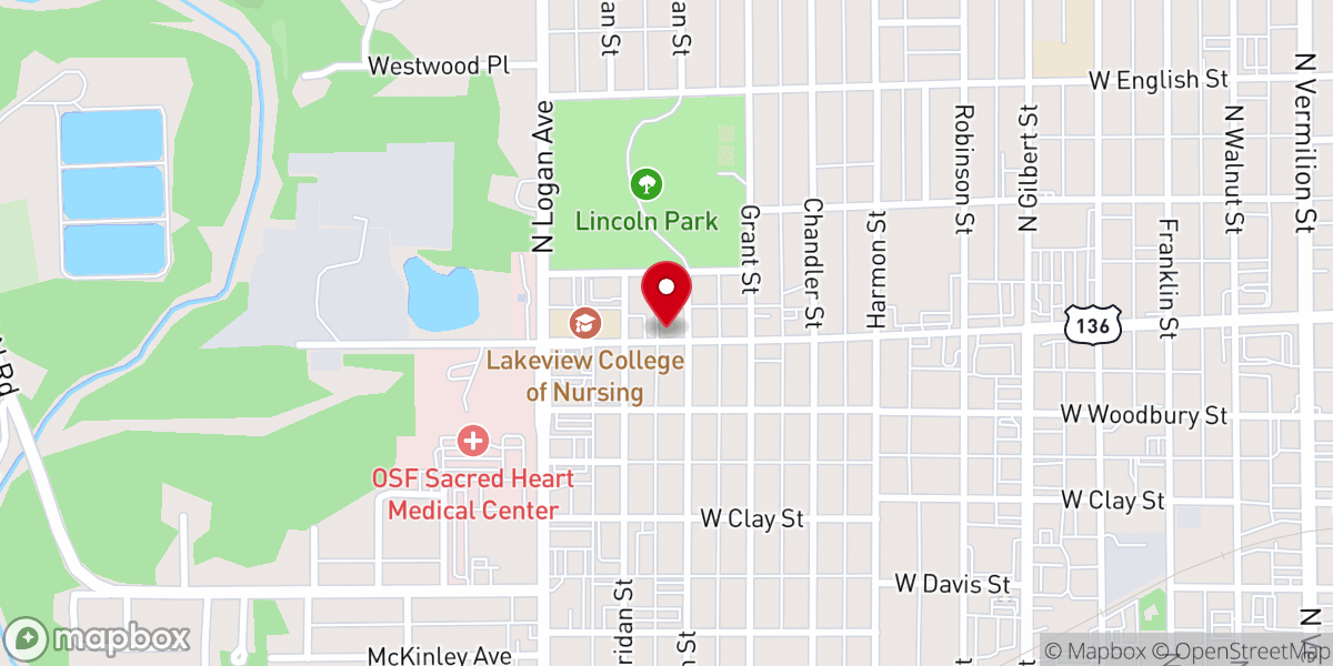 Map showing location of Bethel Lutheran Church