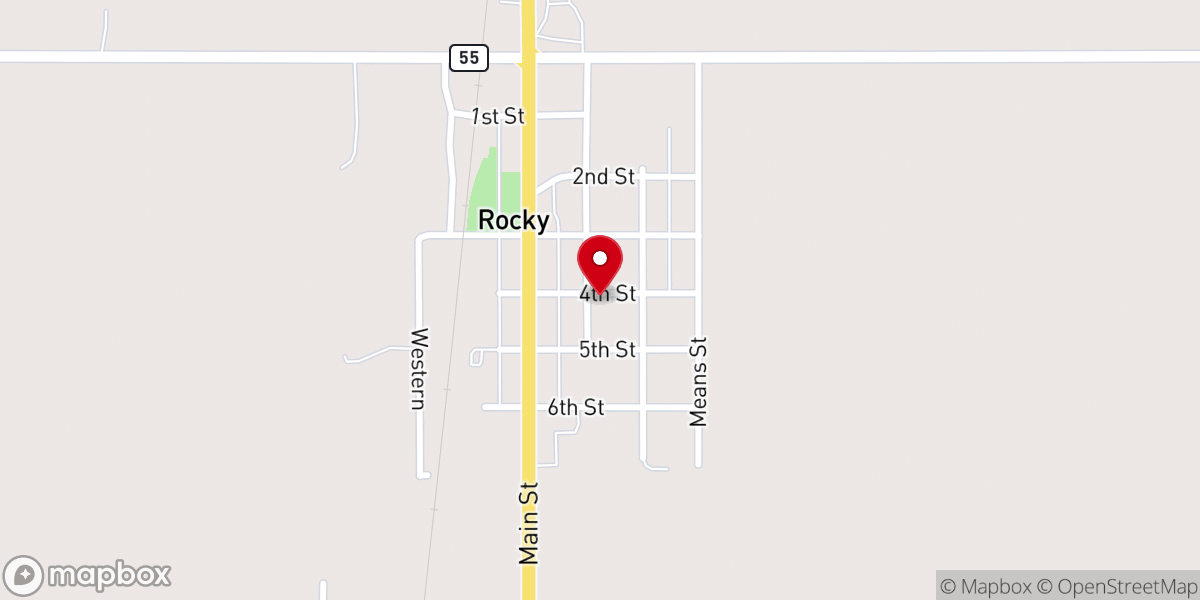Map showing location of Rocky United Methodist Church