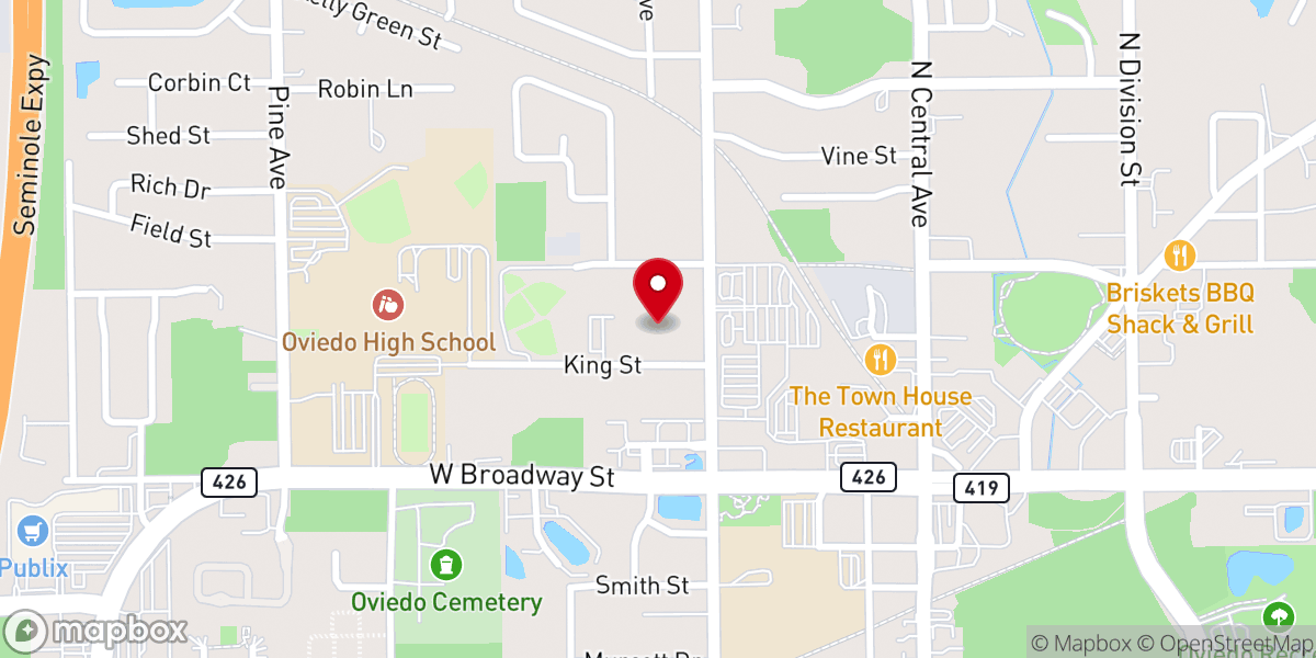 Map showing location of First Methodist Church of Oviedo