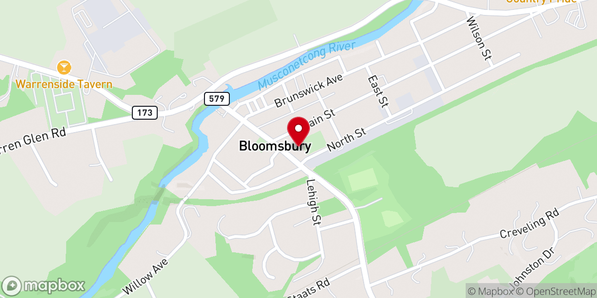 Map showing location of First Presbyterian Church of Bloomsbury, N.J.