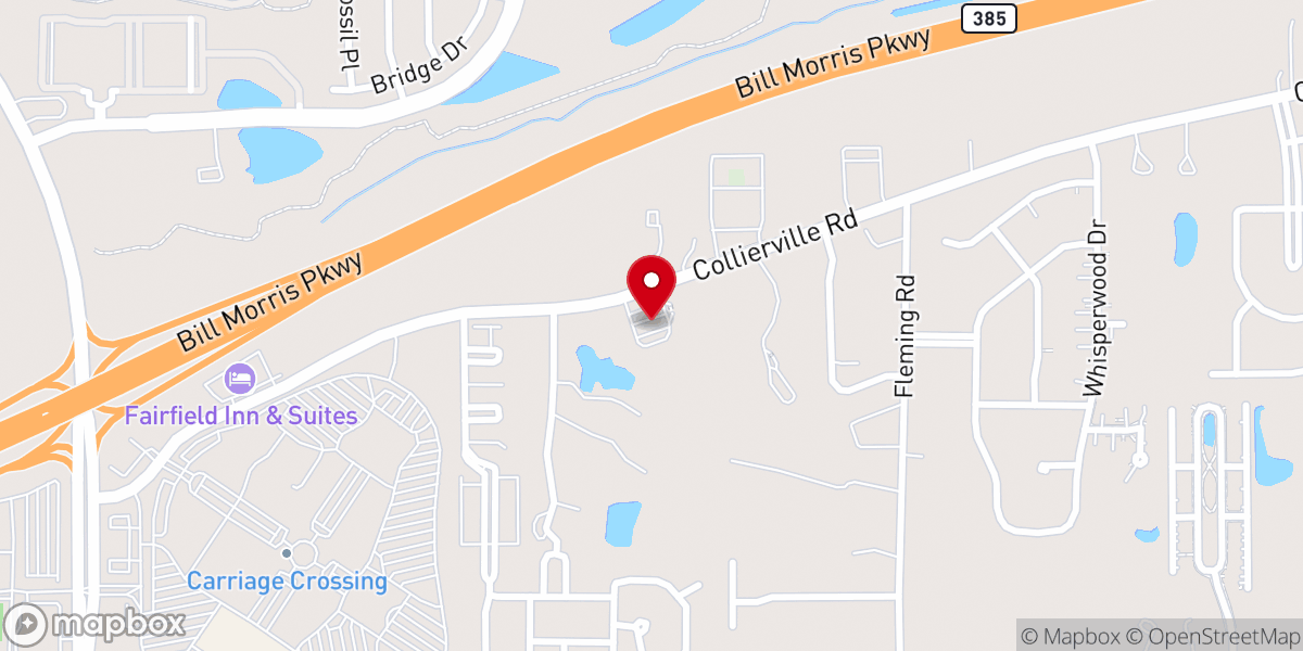 Map showing location of Collierville First Pentecostal Church Parking